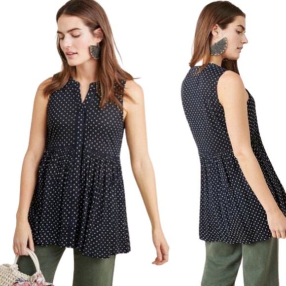 Anthropologie Tops - Anthropologie -237 Nia Tunic Top Sleeveless Polka Dot Black White Medium